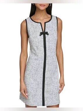 Karl Lagerfeld White Tweed Mini Dress with Black Trim